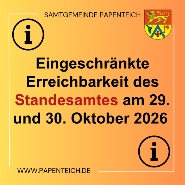 Bild vergr&ouml;&szlig;ern: Standesamt eingeschr�nkt erreichbar