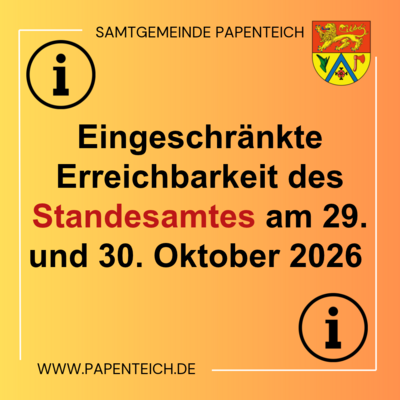 Standesamt eingeschr&auml;nkt erreichbar